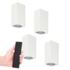 4x LED wandlamp Selma Wit - Dimbaar - 8 watt 690 lumen - 2700K warm wit- GU10 - Up & Down light - IP65 Waterdicht - Incl. dimmer met afstandsbediening - tuinverlichting | HOFTRONIC