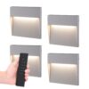 4x Logan LED Wandlamp - Dimbaar - Grijs - 6 Watt 280 lumen - 3000K warm wit - IP54 waterdicht - Incl. dimmer met afstandsbediening | HOFTRONIC
