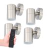 4x Mason LED Wandlamp - Dimbaar - 4 Watt 345 lumen - IP44 Waterdicht - GU10 - 2700K Warm Wit - Binnen en buiten - RVS - Incl. dimmer met afstandsbediening - tuinverlichting | HOFTRONIC