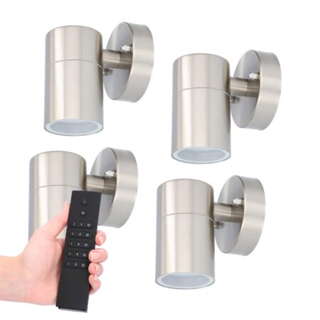 4x Mason LED Wandlamp - Dimbaar - 4 Watt 345 lumen - IP44 Waterdicht - GU10 - 2700K Warm Wit - Binnen en buiten - RVS - Incl. dimmer met afstandsbediening - tuinverlichting | HOFTRONIC