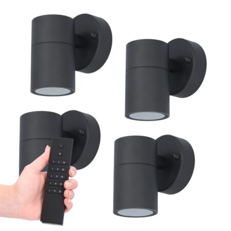 4x Mason LED Wandlamp - Dimbaar - 4 Watt 345 lumen - IP44 Waterdicht - GU10 - 2700K Warm Wit - Binnen en buiten - Zwart - Incl. dimmer met afstandsbediening - tuinverlichting | HOFTRONIC