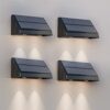 4x Mikey - Solar Wandlamp - Downlight - 3000K Warm wit - Zwart - Schuttingverlichting op zonne energie | HOFTRONIC