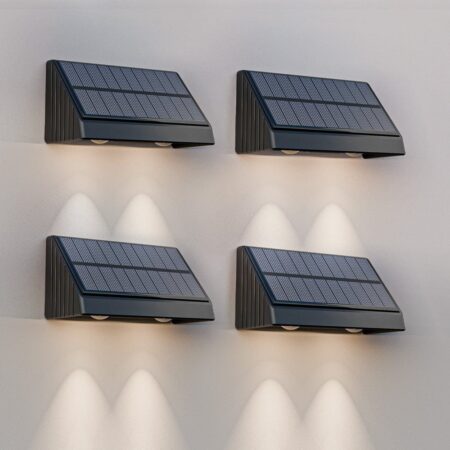 4x Mikey - Solar Wandlamp - Downlight - 3000K Warm wit - Zwart - Schuttingverlichting op zonne energie | HOFTRONIC