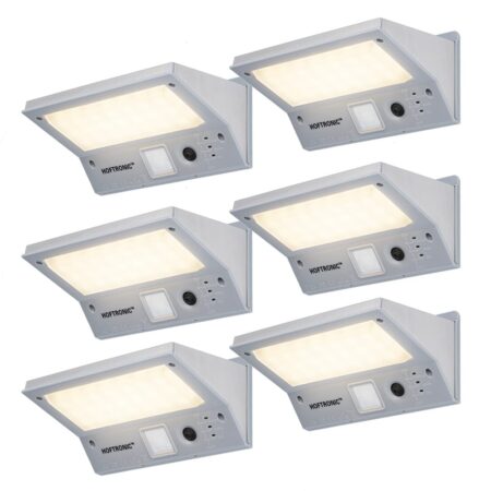 6x Burley - LED Solar Wandlamp met bewegingssensor en schemerschakelaar - 3 lichtstanden - 21LEDs - 3000K - IP65 Waterdicht - Solar buitenlamp | HOFTRONIC