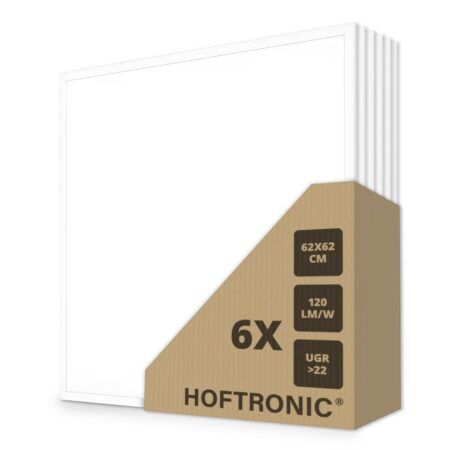 6x LED Paneel - 62 x 62 cm - 36 Watt - 4320lm (120lm/W) - 4000K neutraal wit - Flikkervrij - UGR22 - 50.000 branduren - Incl. Philips Certa Drive driver | HOFTRONIC