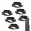 6x LED inbouwspots Rome - Zwart - 6 Watt 500 lumen - Kantelbaar - Dimbaar - 2700K warm wit - IP44 Waterdicht - Inclusief afstandsbediening - Geringe inbouwdiepte | HOFTRONIC