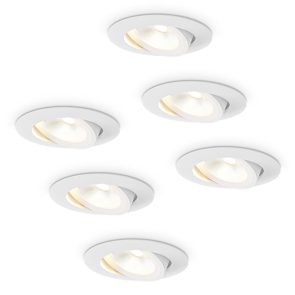 6x Lugo LED Inbouwspots - Wit - Dimbaar - 5 Watt 450 Lumen - 2700K Warm Wit Licht - Kantelbaar - IP65 - Voor Binnen & Buiten | HOFTRONIC