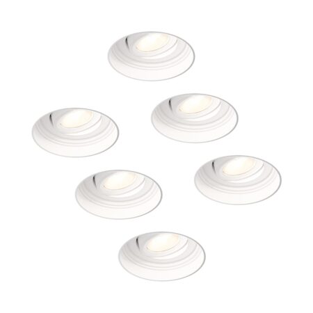 6x Lugo LED inbouwspots Trimless - Wit - Dimbaar - 5 Watt 450 Lumen - 2700K Warm Wit Licht - Kantelbaar - IP65 - Voor Binnen & Buiten | HOFTRONIC