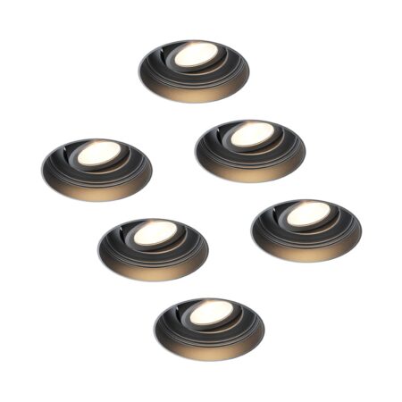 6x Lugo LED inbouwspots Trimless - Zwart - Dimbaar - 5 Watt 450 Lumen - 2700K Warm Wit Licht - Kantelbaar - IP65 - Voor Binnen & Buiten | HOFTRONIC