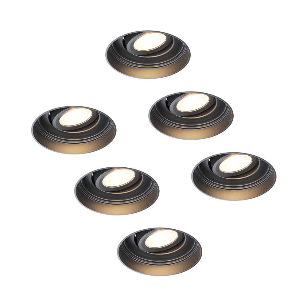 6x Lugo LED inbouwspots Trimless - Zwart - Dimbaar - 5 Watt 450 Lumen - 2700K Warm Wit Licht - Kantelbaar - IP65 - Voor Binnen & Buiten | HOFTRONIC