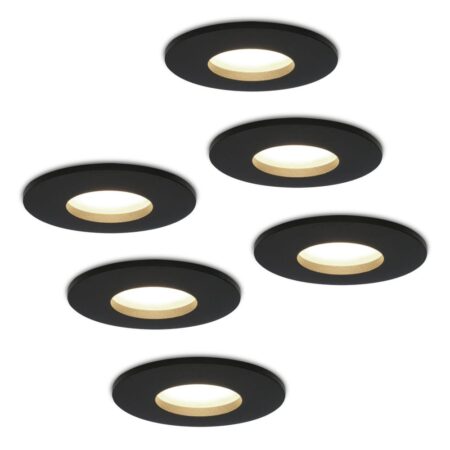 6x Porto LED Inbouwspots - Dimbaar - 4 Watt 4000K - Neutraal Wit - IP44 Zwart | HOFTRONIC