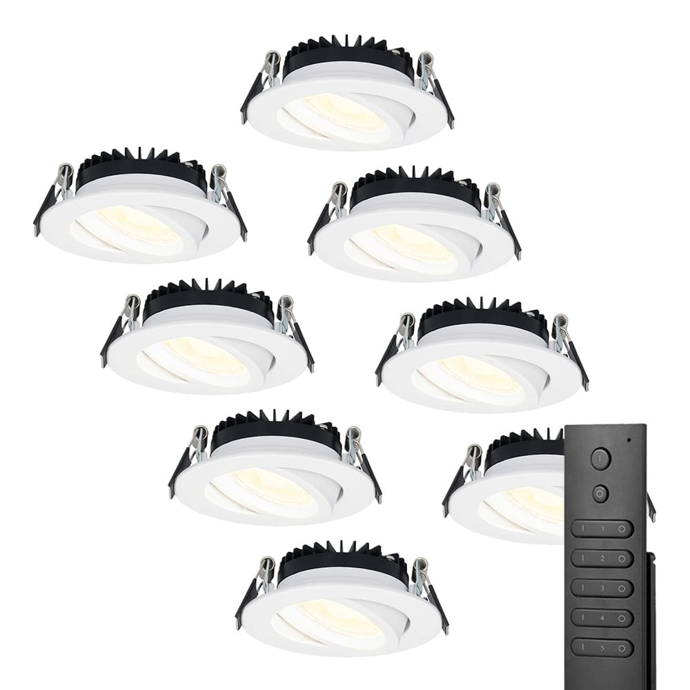 8x Rome LED inbouwspots - Wit - 6W 500lm - Kantelbaar - Dimbaar - 2700K - IP44 - Afstandsbediening | HOFTRONIC