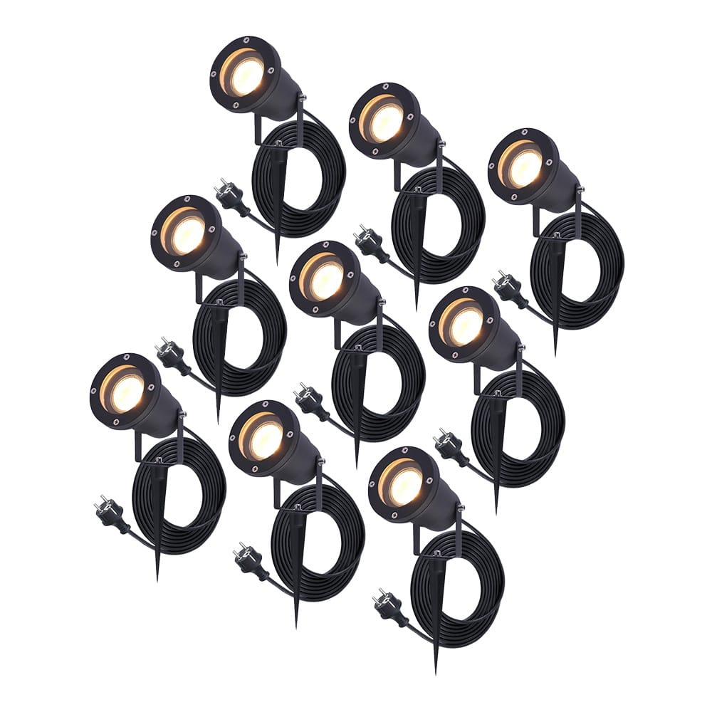 9x Sydney LED Prikspots - 1.5m kabel - 2700K - 4W 345lm - Kantelbaar - IP65 - Zwart | HOFTRONIC