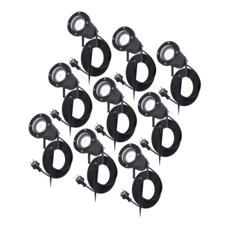 9x Sydney LED Prikspots - 1.5m kabel - 6500K - 4W 345lm - Kantelbaar - IP65 - Zwart | HOFTRONIC