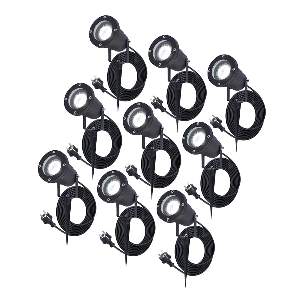 9x Sydney LED Prikspots - 1.5m kabel - 6500K - 4W 345lm - Kantelbaar - IP65 - Zwart | HOFTRONIC