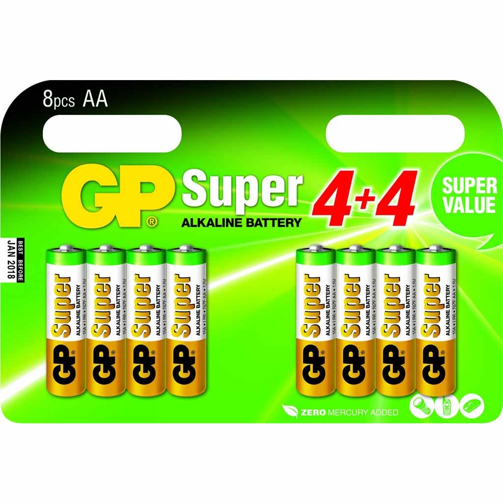 AA batterijen multipack - 8 stuks | GP | Alkaline | GP0090 | GP