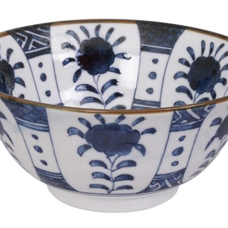 Aardewerk Kom - Blauw/Witte Bloemenmotief - 500ml - 15 x 6