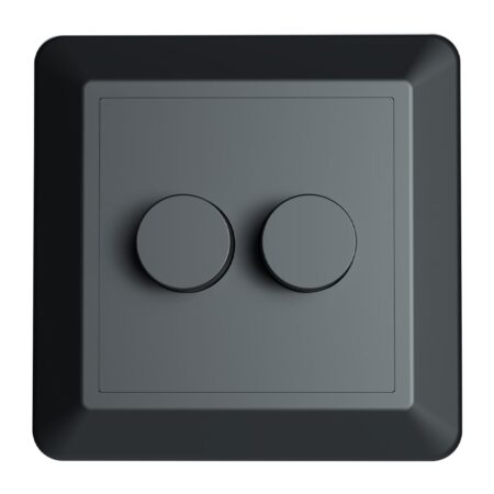 Afdekmateriaal met dubbele dimmerknop - Geschikt voor LED Dimmers - Incl. centraalplaat en raamwerk - Druk/draaischakelaar - Mat zwart | HOFTRONIC