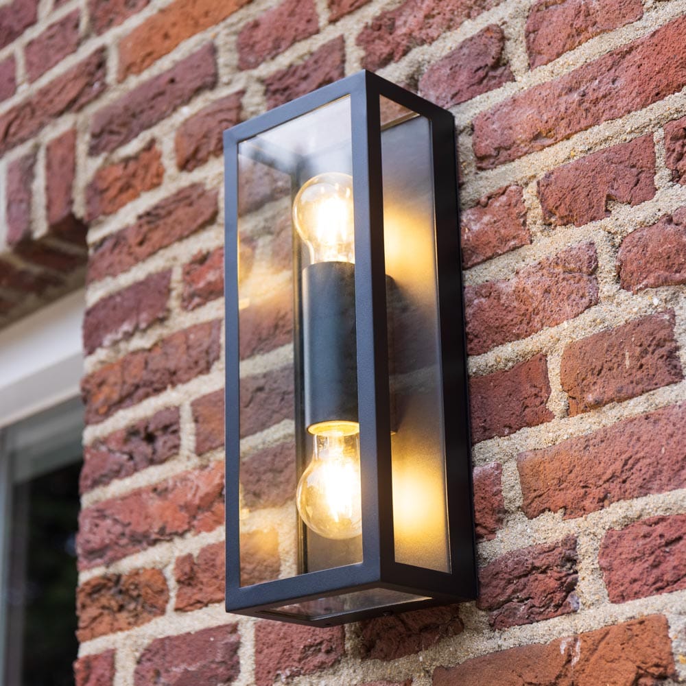 Alma LED Wandlamp Dimbaar - 2x E27 Fitting - Up & Down light - Muurlamp - Muurverlichting - IP44 voor binnen en buiten - Zwart - Wandlantaarn | HOFTRONIC