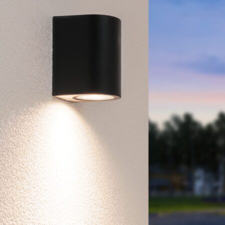 Alvin LED Wandlamp - Dimbaar - 4 Watt 345 Lumen - 4000K neutraal wit - IP64 Waterdicht voor Binnen en buiten - GU10 Vervangbare lichtbron - Downlight - Zwart | HOFTRONIC