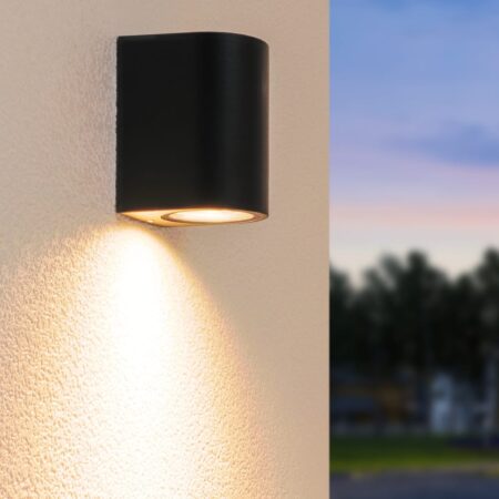 Alvin LED Wandlamp - Dimbaar - 4 Watt 345 lumen - 2700K Warm Wit - IP65 Waterdicht voor Binnen en buiten - GU10 Vervangbare lichtbron - Downlight - Zwart | HOFTRONIC