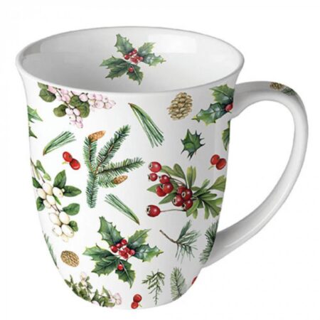 Ambiente Mok 400ml Winter greenery wit | Ambiente
