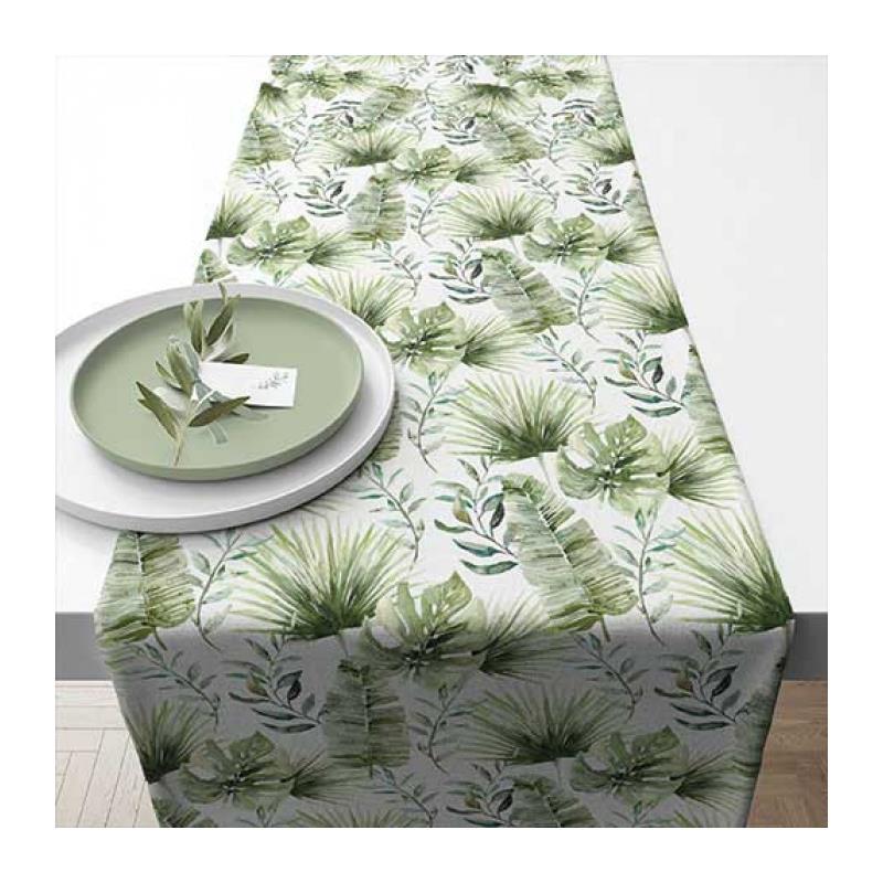 Ambiente Tafelloper Jungle leaves white | Ambiente