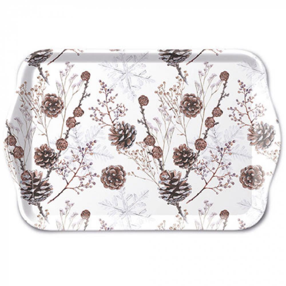 Ambiente Tray 13x21cm Pine cones wit | Ambiente