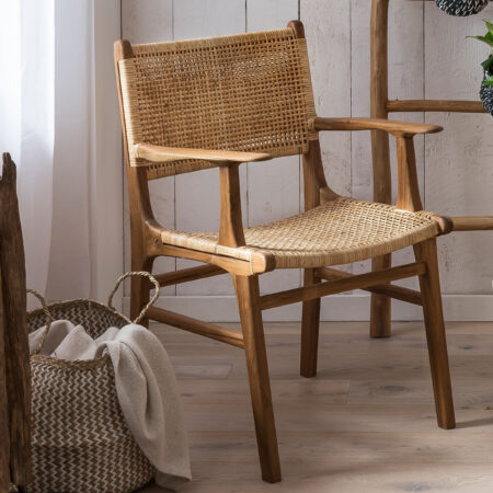 Artistiq Eetkamerstoel Ervin Teakhout en rotan - Bruin - Japandi | Artistiq Living