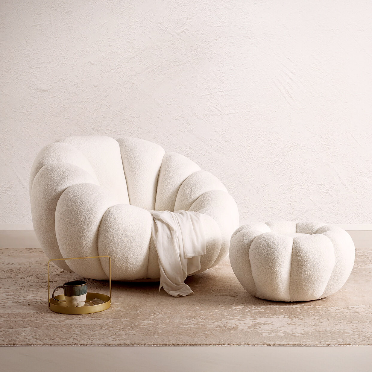 Artistiq Fauteuil Dontavis Teddy incl. poef - Wit | Artistiq Living