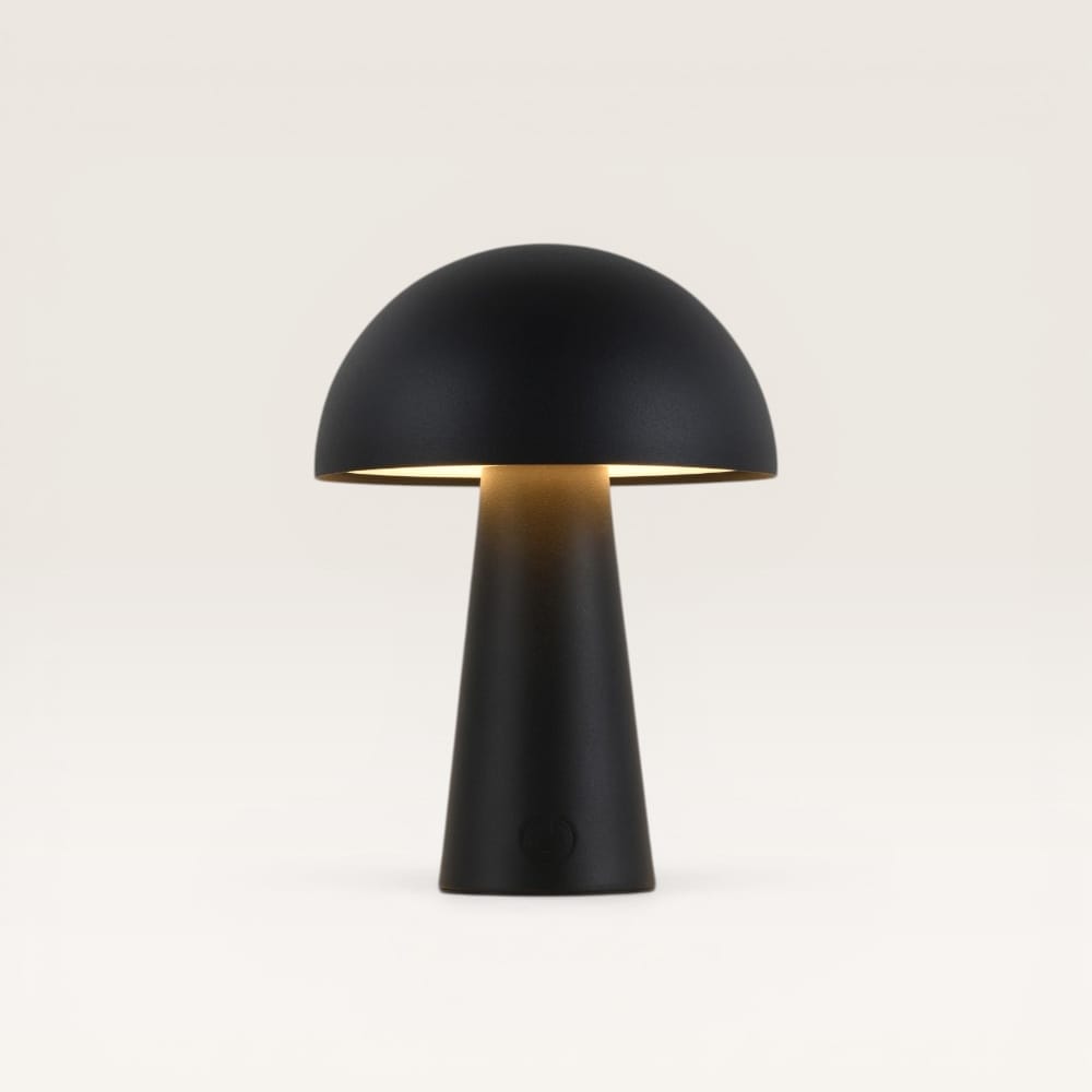 Arvento - Paddenstoel lamp oplaadbaar Zwart 20 cm - Tafellamp horeca - Dimbaar - Retro design - USB-C - IP44 voor buiten - 3000K/4500K/6000K | LUSENZ