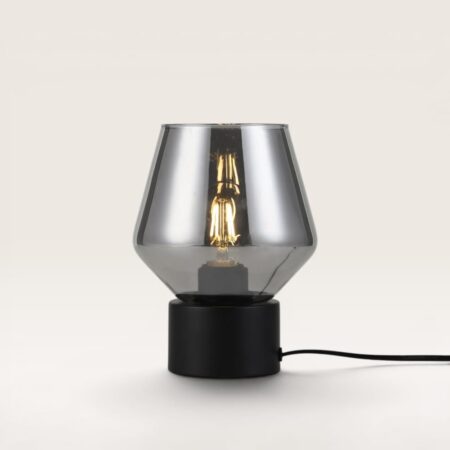 Aureta - Zwarte Tafellamp Smoke glas 20 cm - Dressoir lamp - Tafellamp hotel Chique - Zwart Metaal - E27 fitting - Met aan/uit-schakelaar | LUSENZ