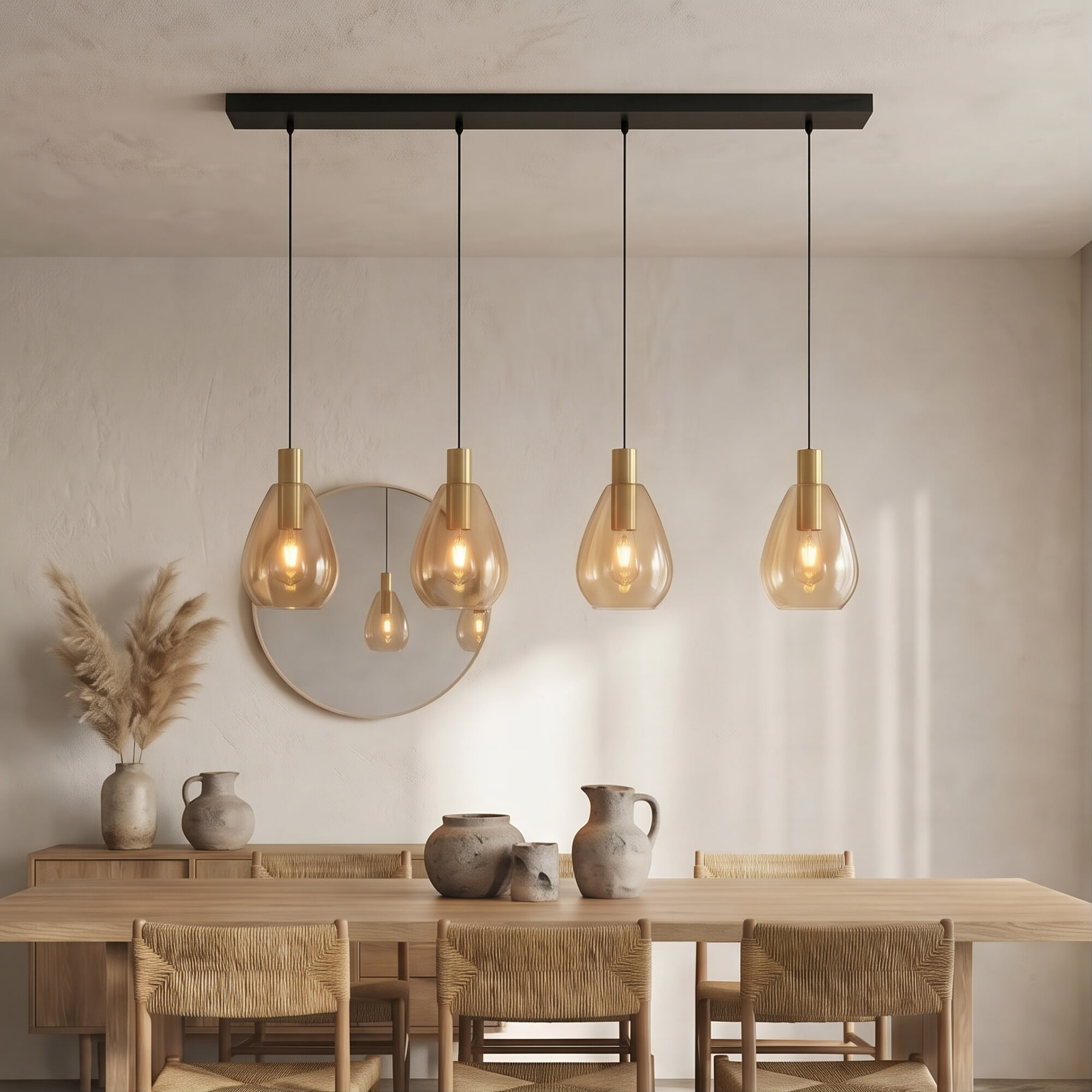 BASE Hanglamp Aislynn 4-lamps Glas - Amber | BASE