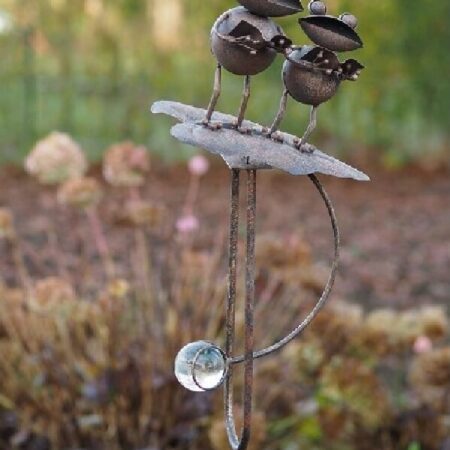 Balans tuinsteker met twee kikkers op blad | Thermobrass
