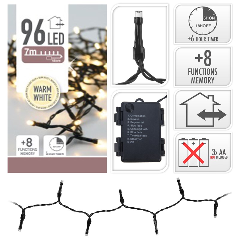 Batterijverlichting 96LED warm wit 7mtr | Home & Styling