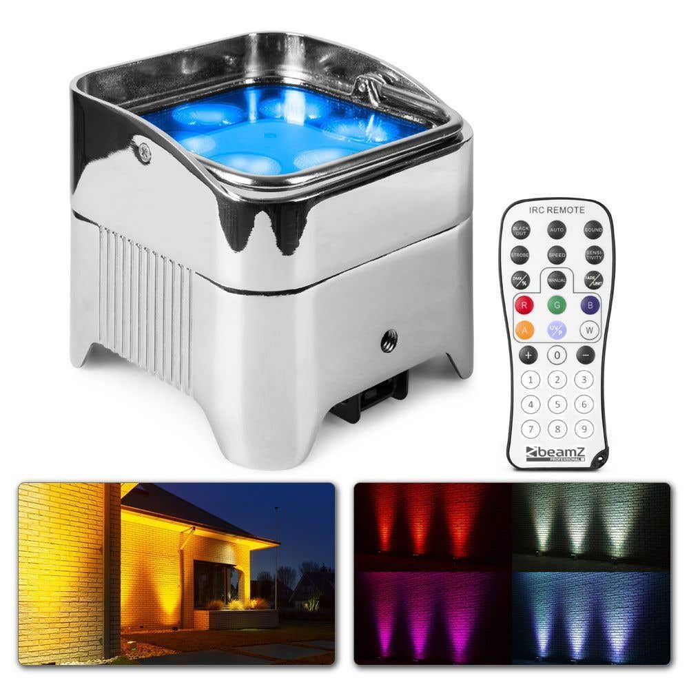 BeamZ BBP96SC accu Uplight met 6x 12W LED's en draadloze DMX - Chroom | BeamZ