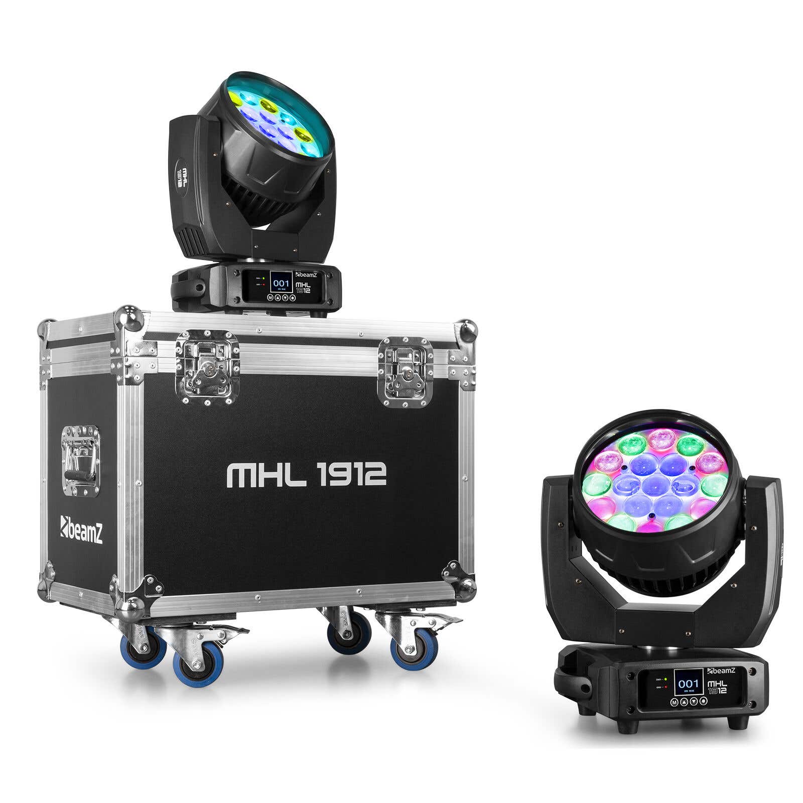 BeamZ MHL1912 wash moving head 2 stuks in flightcase - 19x 12W LED's