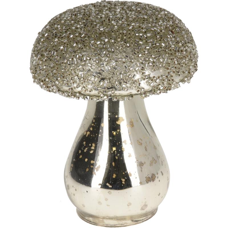 Beeld Paddenstoel glas 8x10cm zilver | Home & Styling