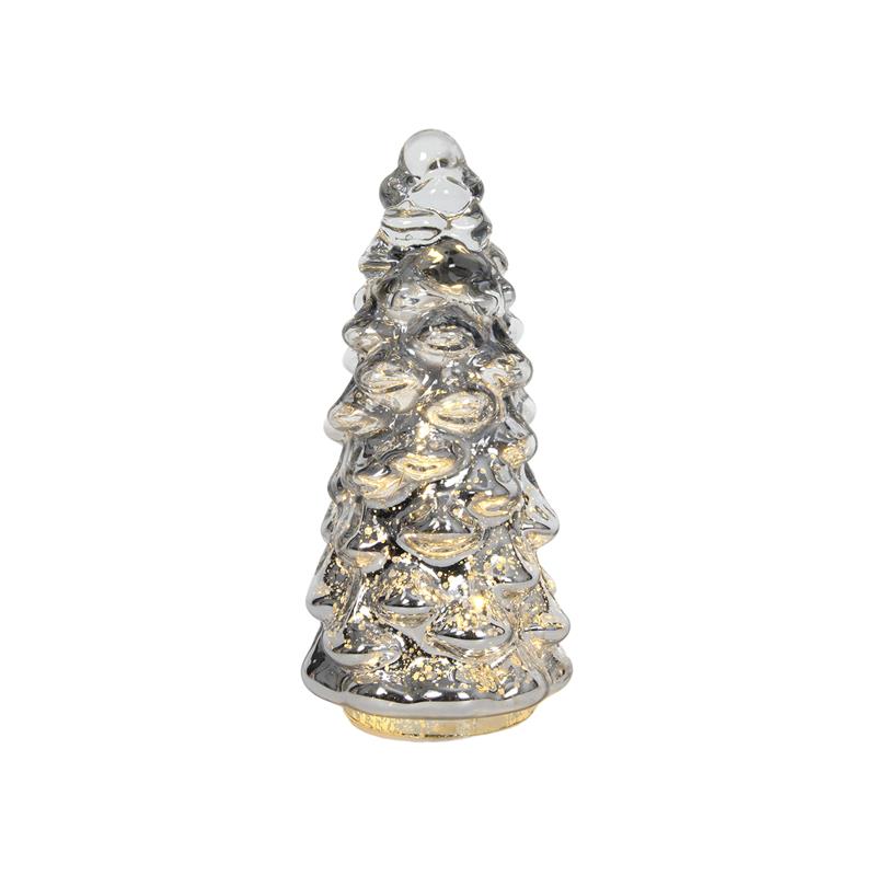 Beeld everlands kunstkerstboom glas LED zilver 20cm | Svenska Living