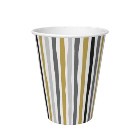 Bekers karton Stripes Black & Gold 24 Cl 10 Stuks |