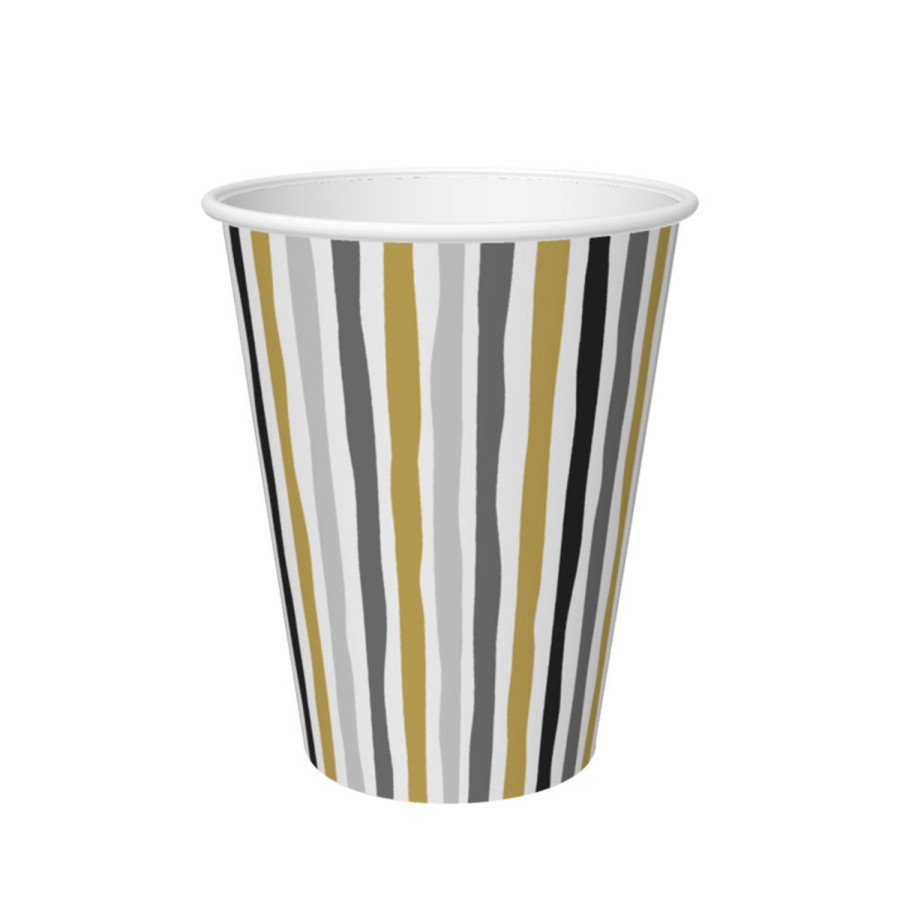 Bekers karton Stripes Black & Gold 24 Cl 10 Stuks |