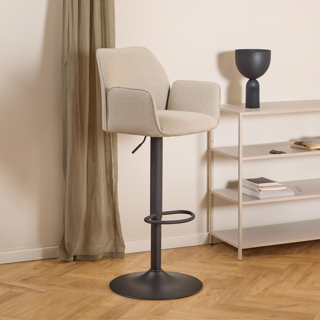 Bendt Draaibare Barkruk Dantrell Structuurstof - Beige (zithoogte 65-85cm) | Bendt