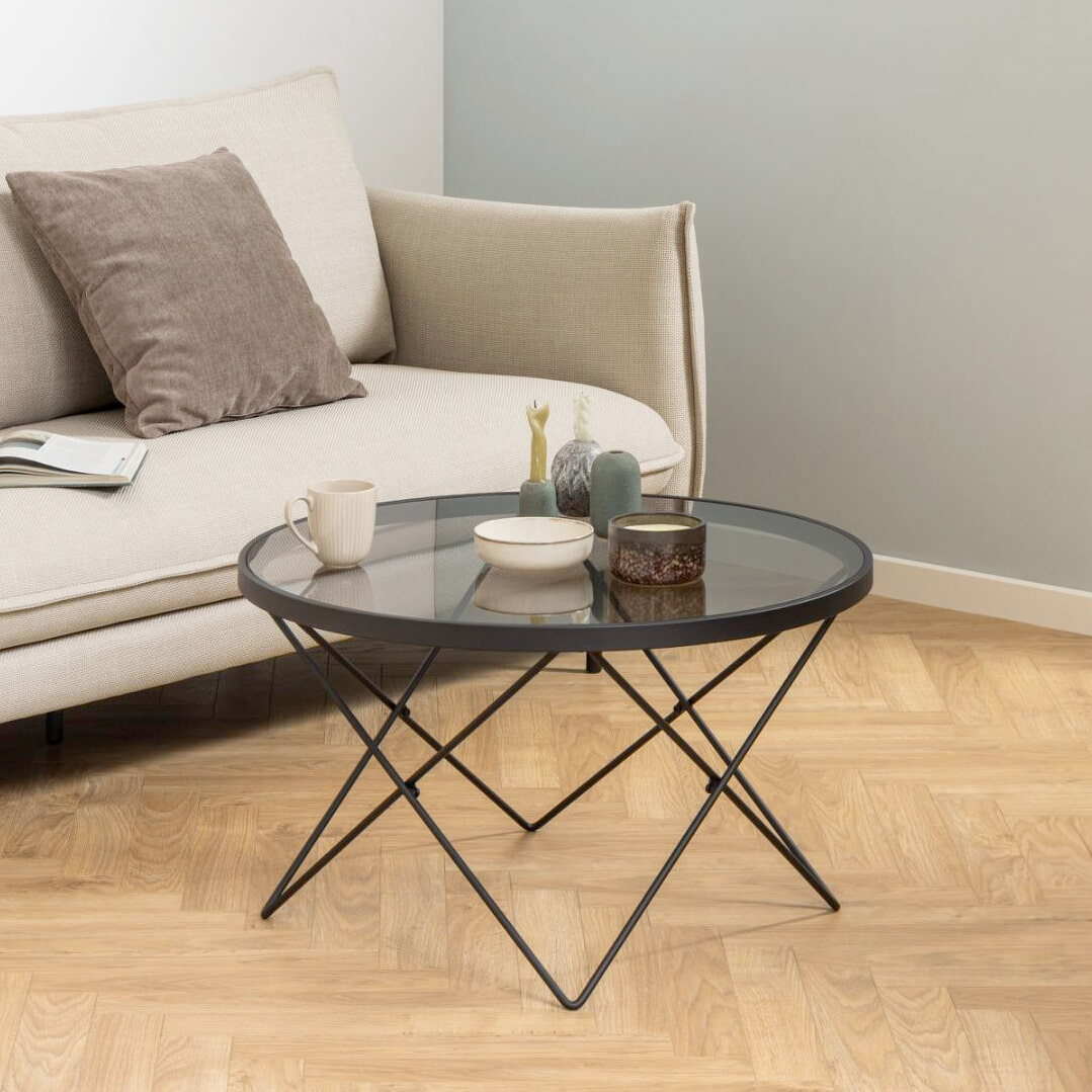 Bendt Ronde Salontafel Kira Glas 80cm - zwart | Bendt