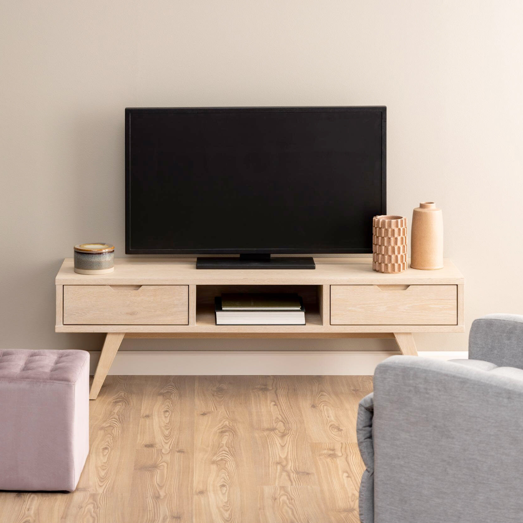 Bendt TV-meubel Mads 150cm eikenhout whitewash - Wit | Bendt