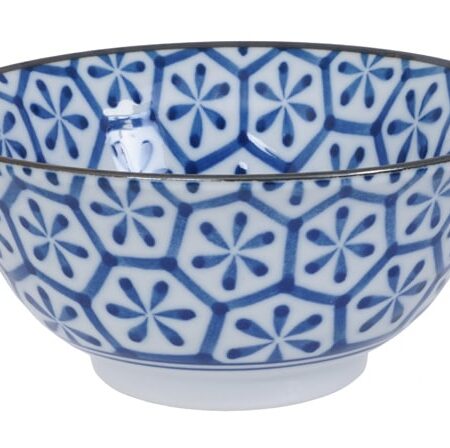 Blauw-Witte Keramische Kom - Japans Ontwerp - 450ml - 15 x 6.8 cm | Tokyo Design Studio