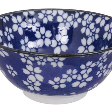 Blauw-witte keramische kom - Japanse stijl - 500ml - 15 x 6
