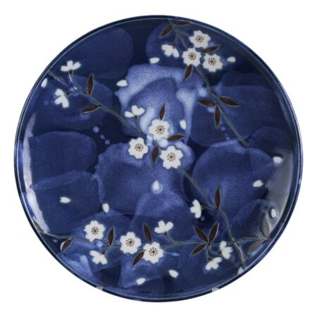 Blauw/Witte Bord met kers figuur - Blue Sakura - 25.5cm | Tokyo Design Studio