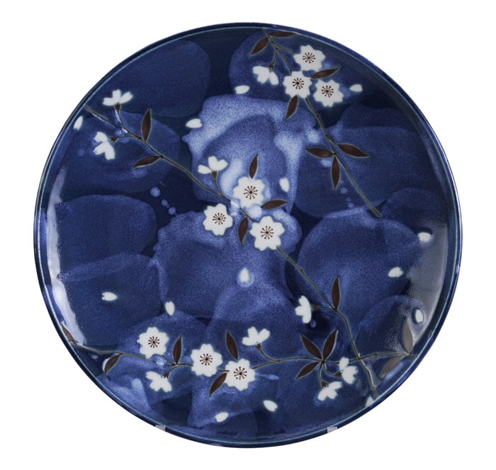 Blauw/Witte Bord met kers figuur - Blue Sakura - 25.5cm | Tokyo Design Studio