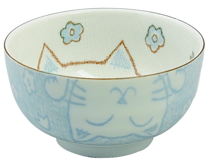 Blauw/Witte Kom - Kawaii Cat Collectie - 300ml - 12.7 x 7cm | Tokyo Design Studio