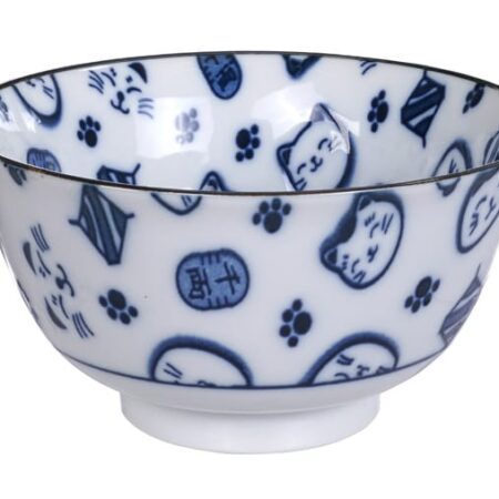 Blauw/Witte Kom - Lucky Cats Collectie - 300ml - 12.7 x 6.5cm | Tokyo Design Studio